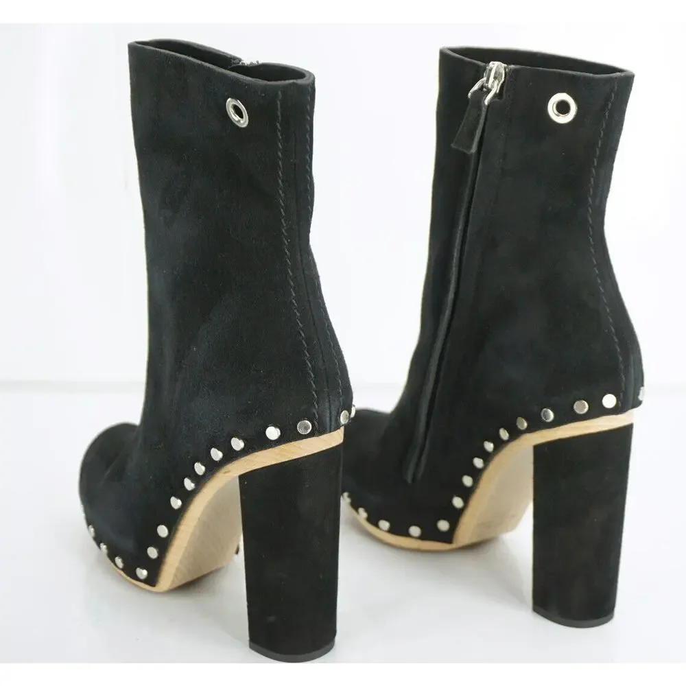 Proenza Schouler Studs Black Suede Platform Ankle Boots Size 35 Heels NIB $1050